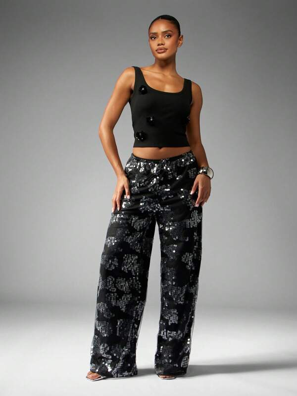 Missguided MISSGUIDED Ribbed Crop Tank Top With Floral Appliques