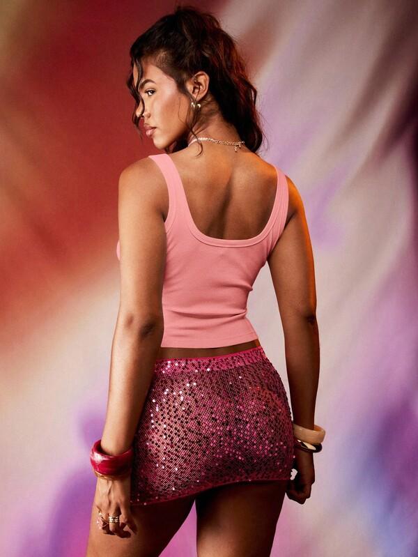 Missguided MISSGUIDED Ribbed Crop Tank Top With Glitter Starfish Embellishments