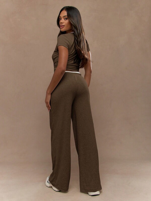 Missguided MISSGUIDED Ribbed Crop Top And Wide Leg Pants Set