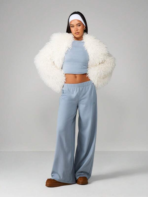 Missguided MISSGUIDED Ribbed Crop Top And Wide Leg Pants Set