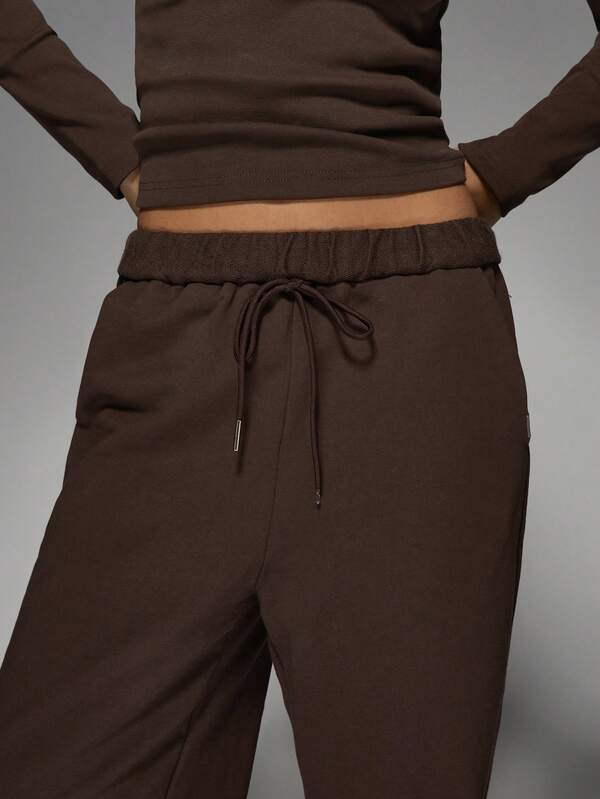 Missguided MISSGUIDED Ribbed Crop Top Wide Leg Jogger Two Piece Set