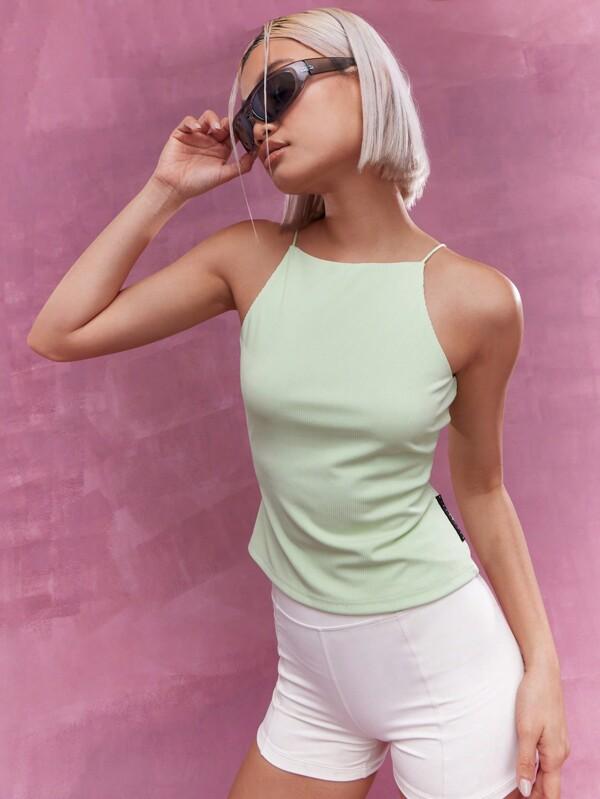 missguided MISSGUIDED Ribbed Halter Sleeveless Cropped Tank Top
