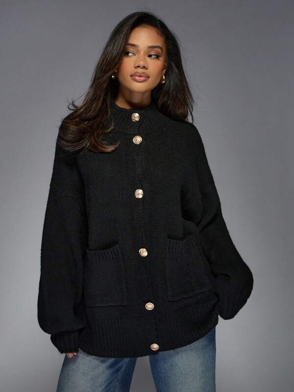 missguided MISSGUIDED Ribbed High Neck Knit Cardigan