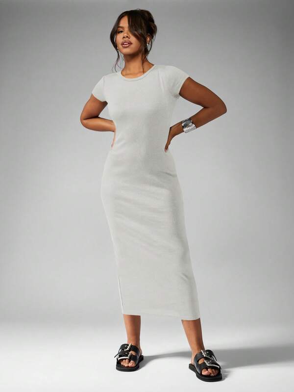 Missguided MISSGUIDED Ribbed Jersey Bodycon Fitted Long Dress