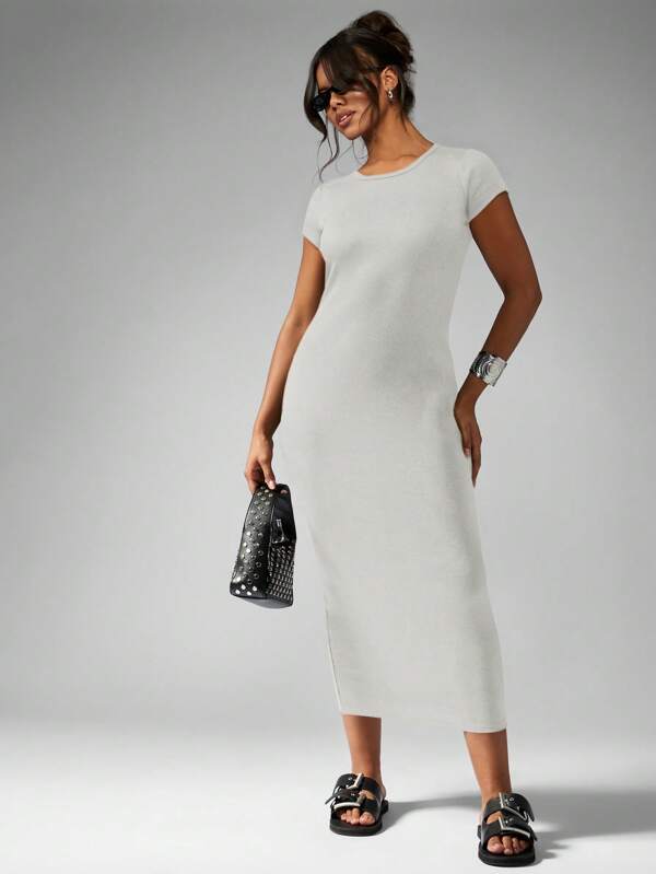 missguided MISSGUIDED Ribbed Jersey Bodycon Fitted Long Dress