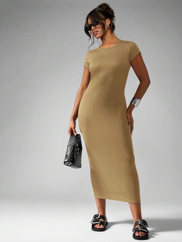missguided MISSGUIDED Ribbed Jersey Bodycon Midaxi T-Shirt Long Dresses