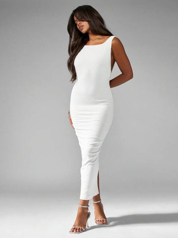 missguided MISSGUIDED Ribbed Jersey Sleeveless Side Split Bodycon Long Dress