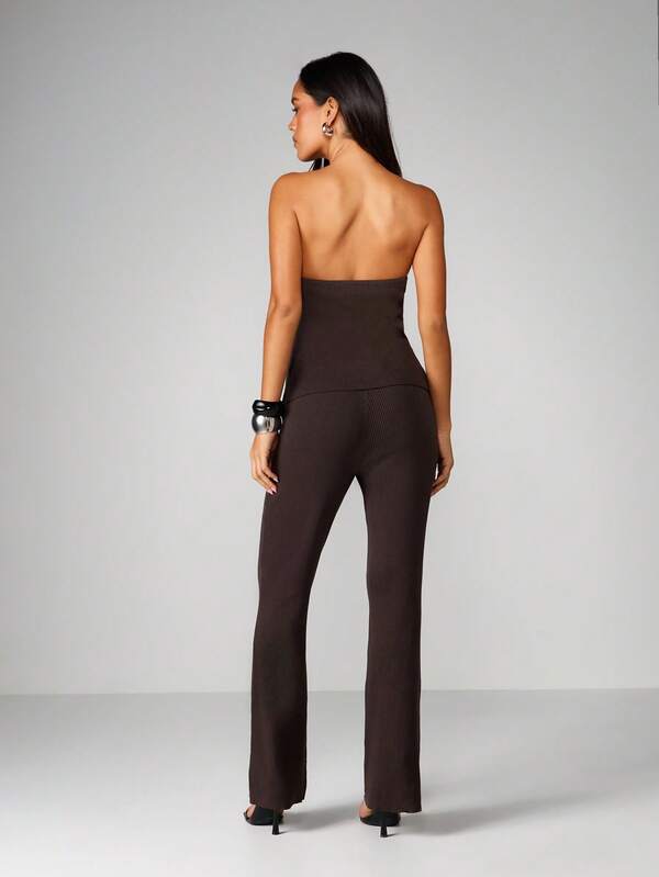 Missguided MISSGUIDED Ribbed Knit Bandeau And Trouser Set