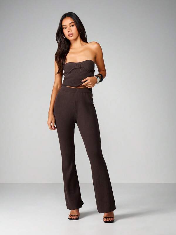 Missguided MISSGUIDED Ribbed Knit Bandeau And Trouser Set