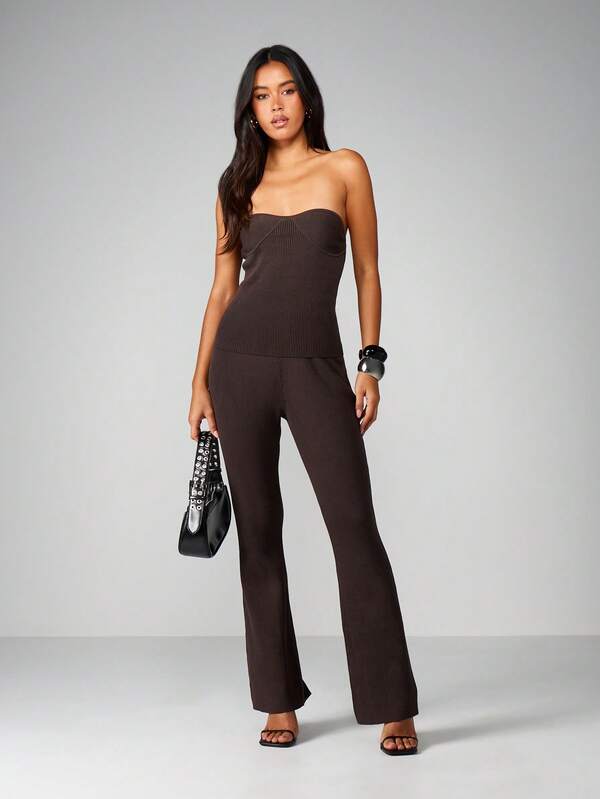 missguided MISSGUIDED Ribbed Knit Bandeau And Trouser Set