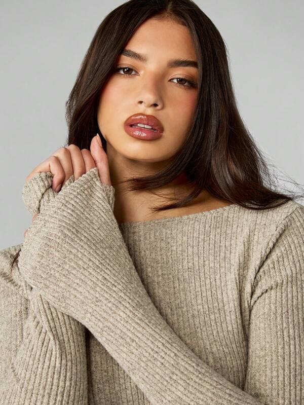 Missguided MISSGUIDED Ribbed Knit Bell Sleeve Bodycon Mini Dress