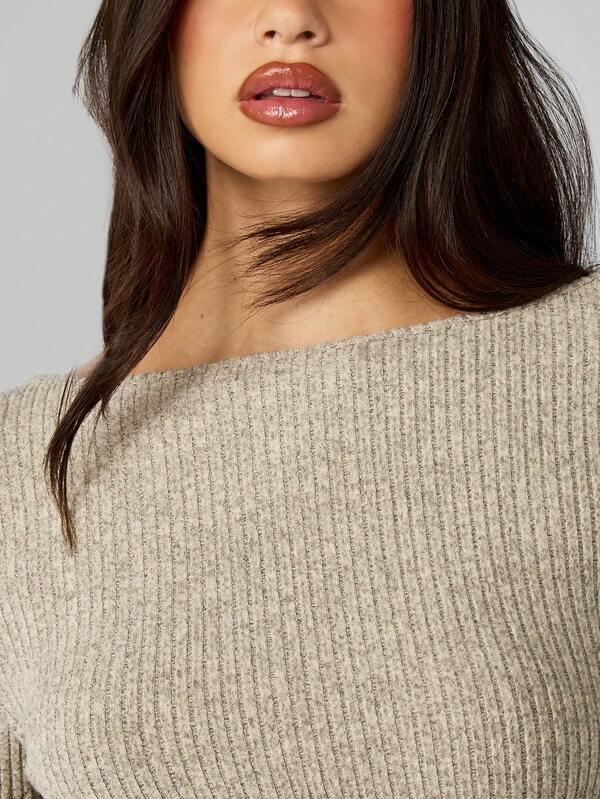 Missguided MISSGUIDED Ribbed Knit Bell Sleeve Bodycon Mini Dress