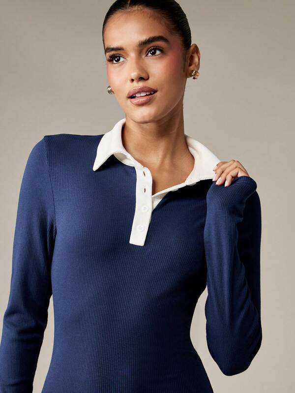Missguided MISSGUIDED Ribbed Knit Bodycon Dress With Contrast Collar