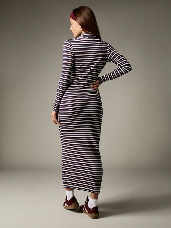 Missguided MISSGUIDED Ribbed Knit Button Down Collared Midi Dress