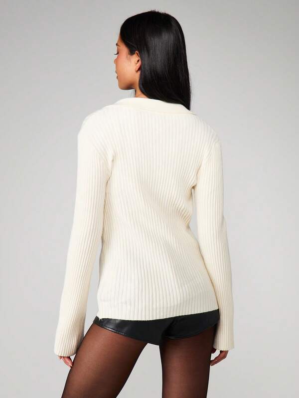 Missguided MISSGUIDED Ribbed Knit Button Front Cardigan