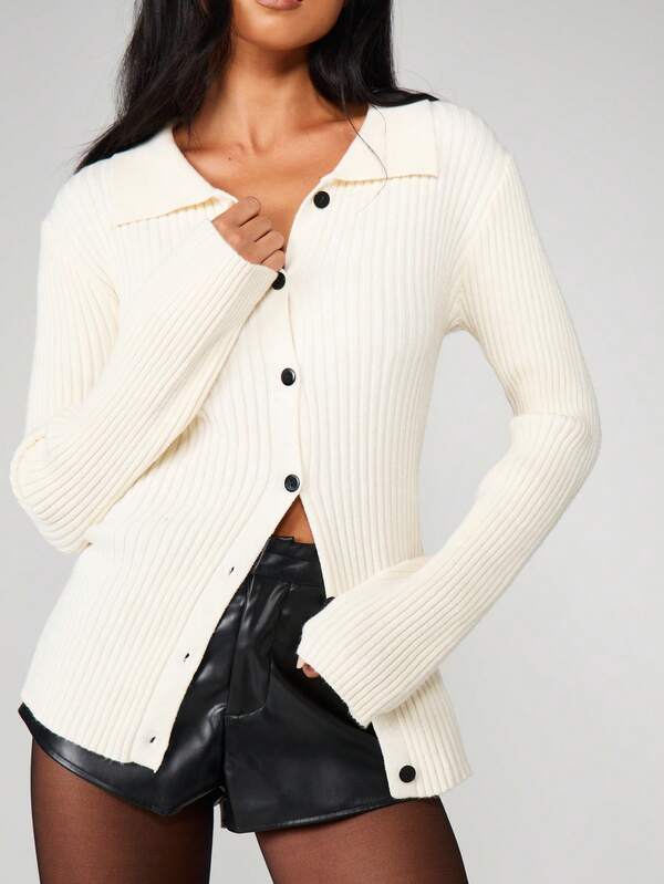Missguided MISSGUIDED Ribbed Knit Button Front Cardigan