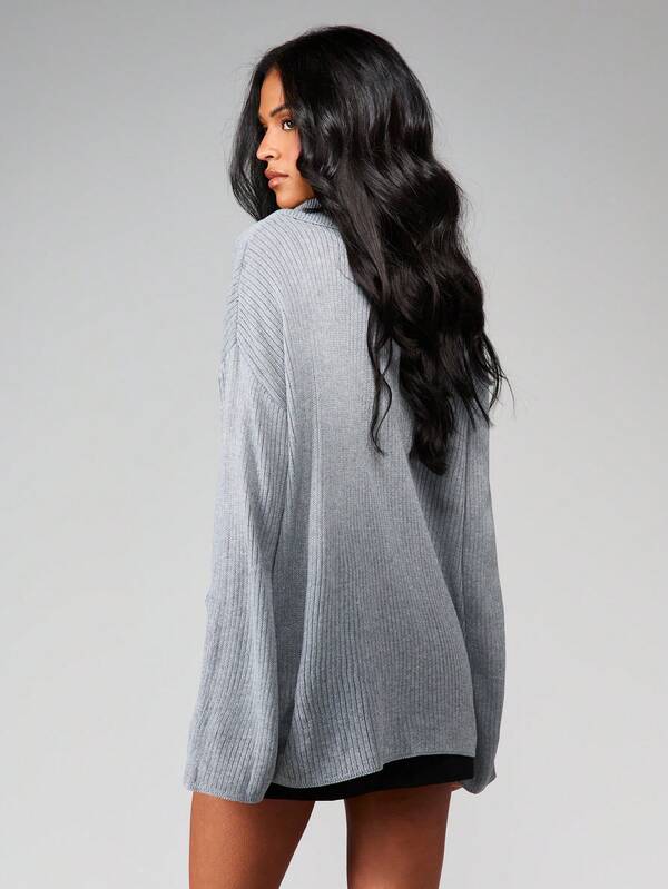 Missguided MISSGUIDED Ribbed Knit Button Front Cardigan With Collar