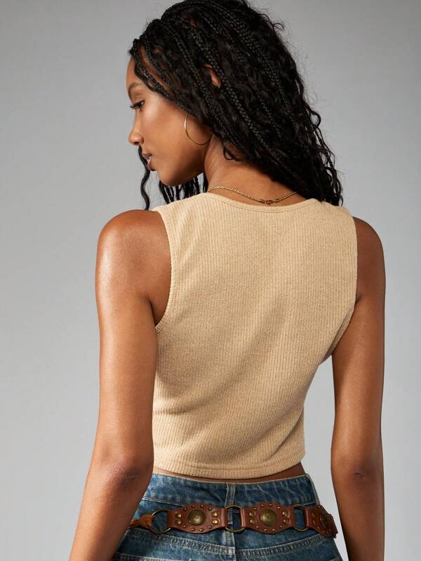 Missguided MISSGUIDED Ribbed Knit Button Front Corset Style Crop Tank Top