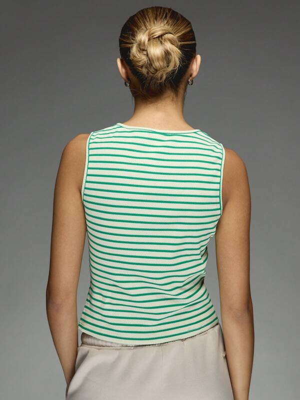Missguided MISSGUIDED Ribbed Knit Button Front Tank With Stripes