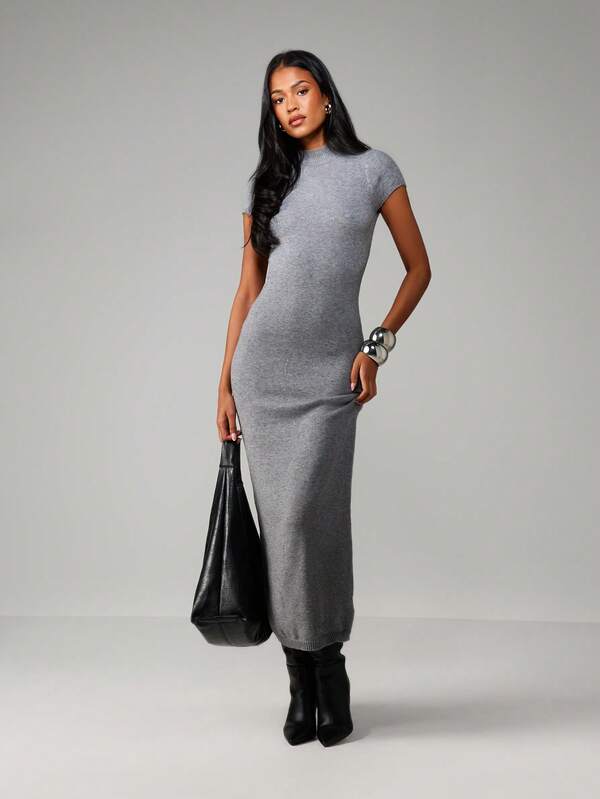 missguided MISSGUIDED Ribbed Knit Cap Sleeve Maxi Dress