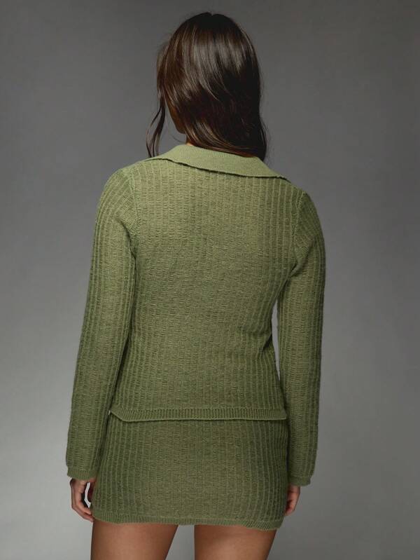 Missguided MISSGUIDED Ribbed Knit Cardigan And Mini Skirt Set With Buttons