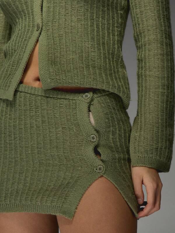 Missguided MISSGUIDED Ribbed Knit Cardigan And Mini Skirt Set With Buttons