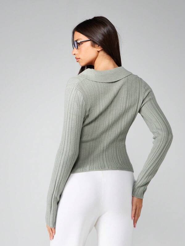 Missguided MISSGUIDED Ribbed Knit Cardigan With Collar And Button Front