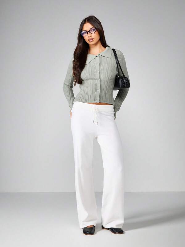 Missguided MISSGUIDED Ribbed Knit Cardigan With Collar And Button Front