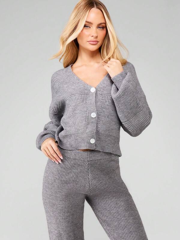 Missguided MISSGUIDED Ribbed Knit Cardigan With Matching Pants