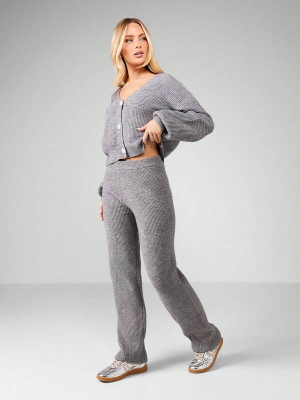 Missguided MISSGUIDED Ribbed Knit Cardigan With Matching Pants