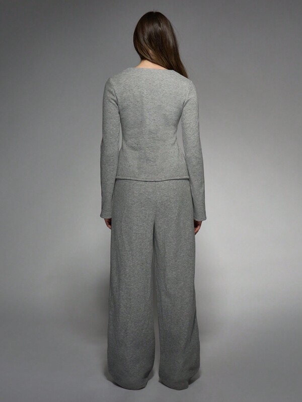 Missguided MISSGUIDED Ribbed Knit Cardigan With Wide Leg Lounge Pants
