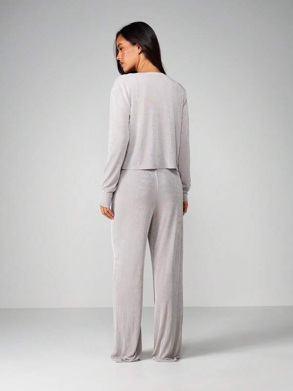 Missguided MISSGUIDED Ribbed Knit Cardigan With Wide Leg Pants