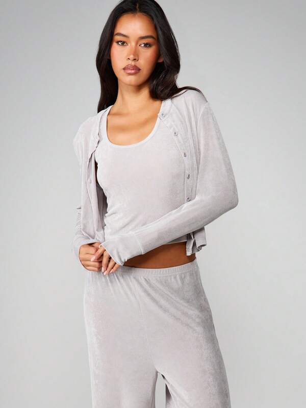 Missguided MISSGUIDED Ribbed Knit Cardigan With Wide Leg Pants