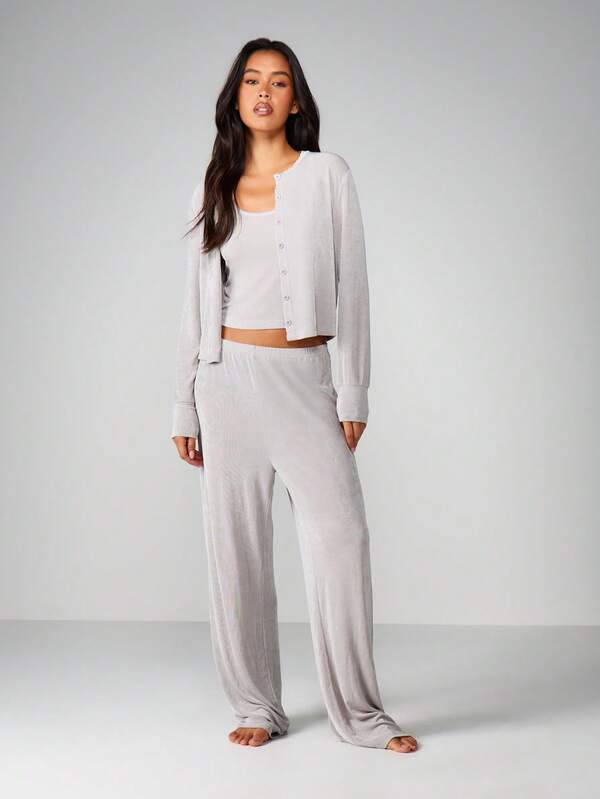 missguided MISSGUIDED Ribbed Knit Cardigan With Wide Leg Pants