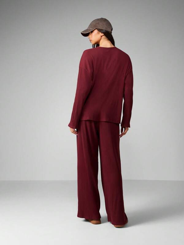 Missguided MISSGUIDED Ribbed Knit Co-Ord Set With Wide Leg Pants
