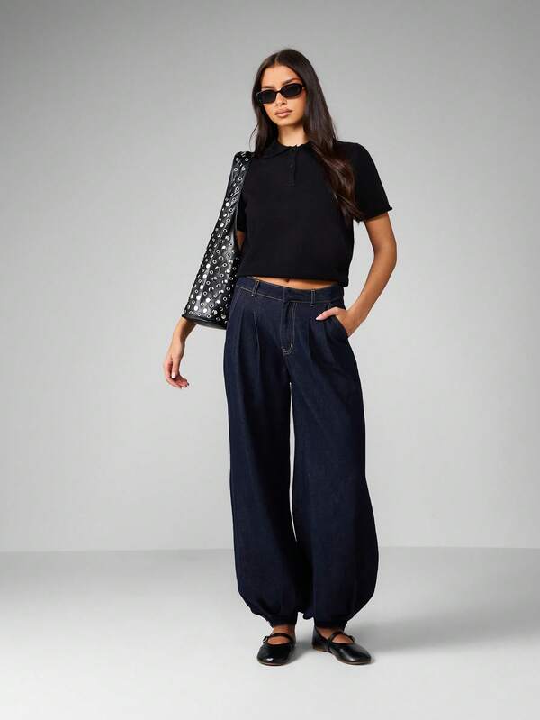 Missguided MISSGUIDED Ribbed Knit Crop Polo Top With Button Front