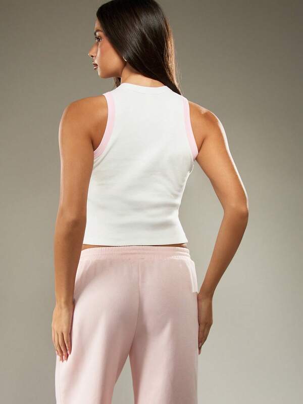 Missguided MISSGUIDED Ribbed Knit Crop Tank With Pink Trim