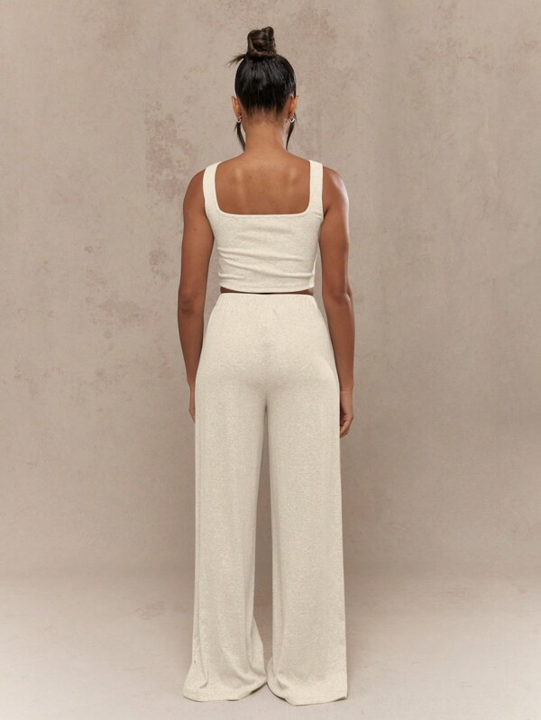 Missguided MISSGUIDED Ribbed Knit Crop Top Wide Leg Set