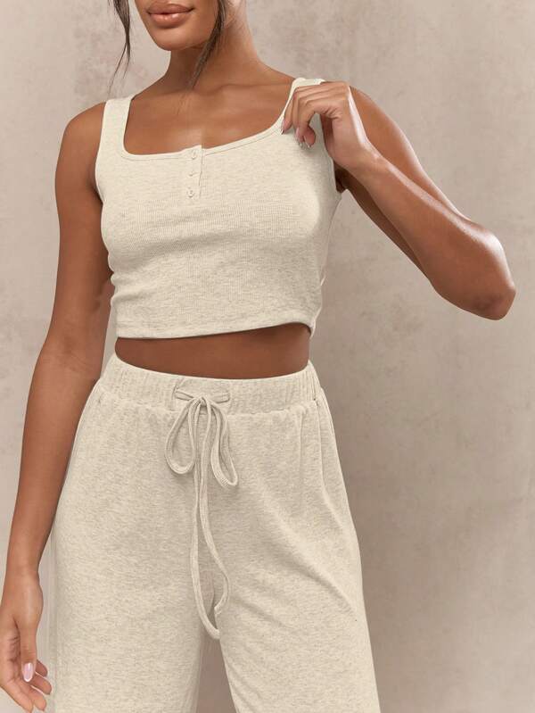 Missguided MISSGUIDED Ribbed Knit Crop Top Wide Leg Set