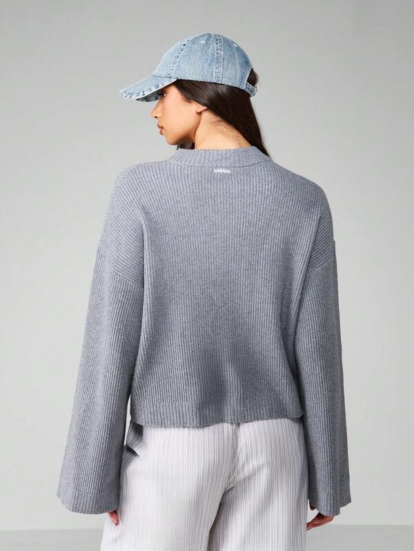 Missguided MISSGUIDED Ribbed Knit Cropped Cardigan With Bell Sleeves