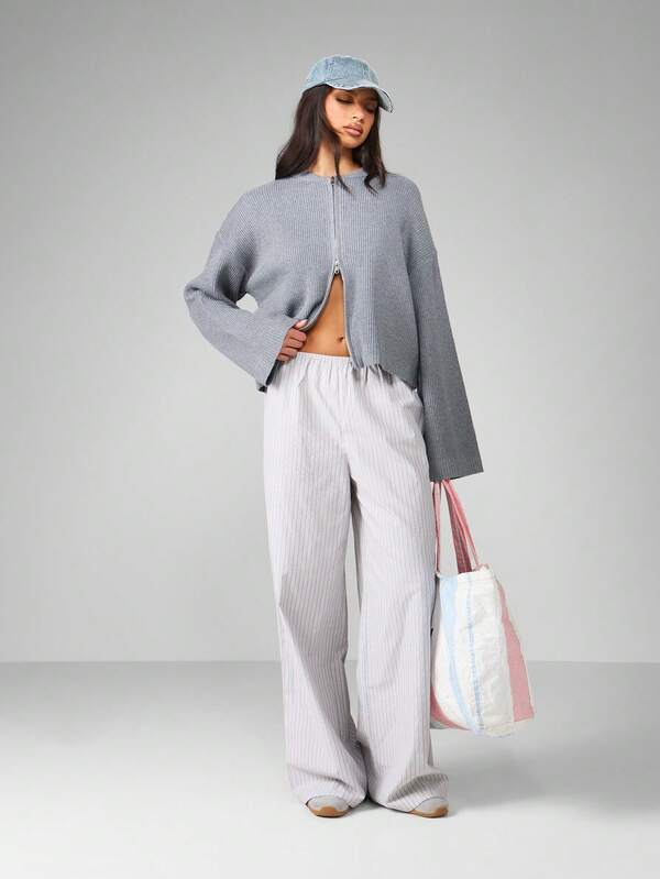 Missguided MISSGUIDED Ribbed Knit Cropped Cardigan With Bell Sleeves