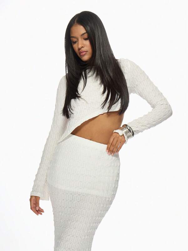 Missguided MISSGUIDED Ribbed Knit Elegant Crop Top And Maxi Skirt Two-Piece Outfit