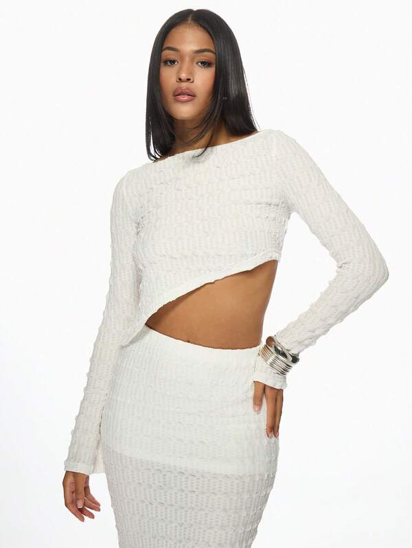Missguided MISSGUIDED Ribbed Knit Elegant Crop Top And Maxi Skirt Two-Piece Outfit