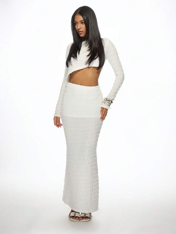 missguided MISSGUIDED Ribbed Knit Elegant Crop Top And Maxi Skirt Two-Piece Outfit