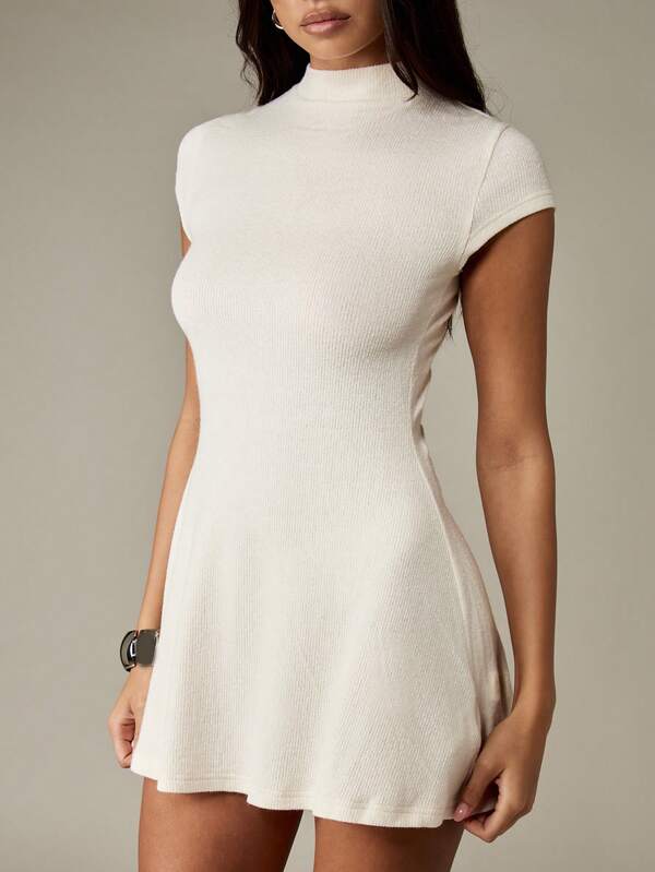 Missguided MISSGUIDED Ribbed Knit Fitted Mock Neck Mini Dress