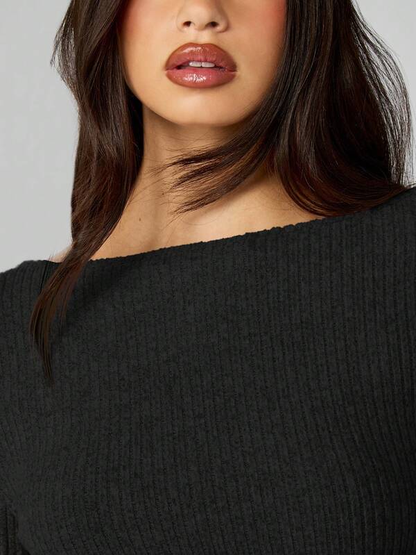 Missguided MISSGUIDED Ribbed Knit Long Sleeve Bodycon Mini Dress