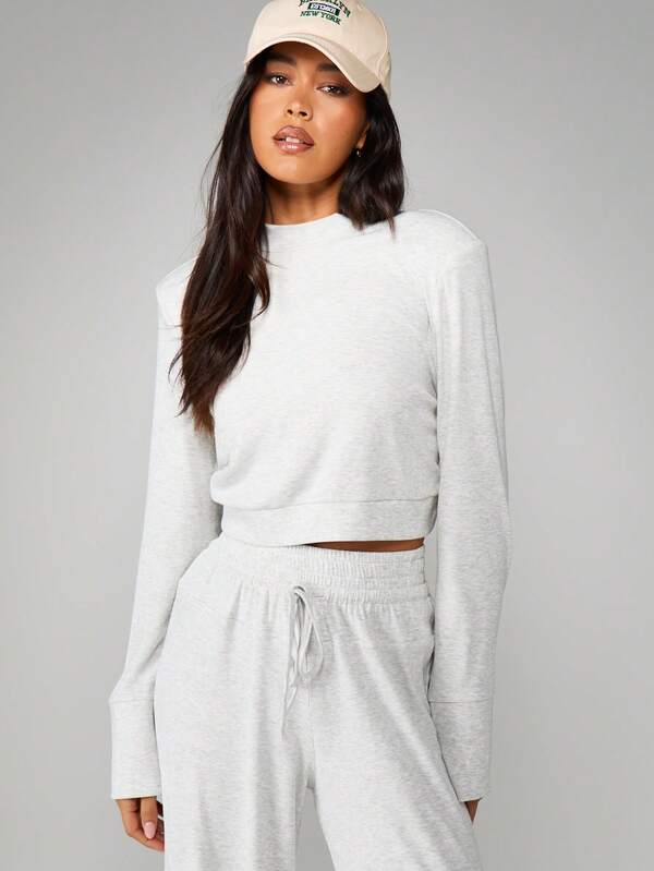 missguided MISSGUIDED Ribbed Knit Long Sleeve Crew Neck Pullover