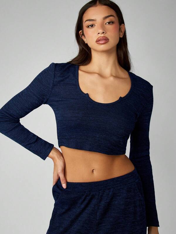 Missguided MISSGUIDED Ribbed Knit Long Sleeve Crop Top