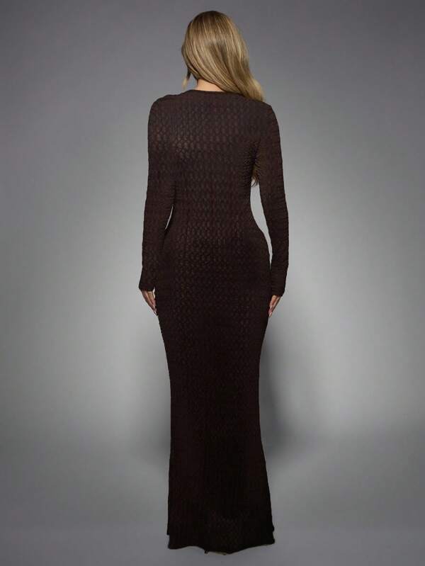 Missguided MISSGUIDED Ribbed Knit Long Sleeve High Neck Bodycon Maxi Dress