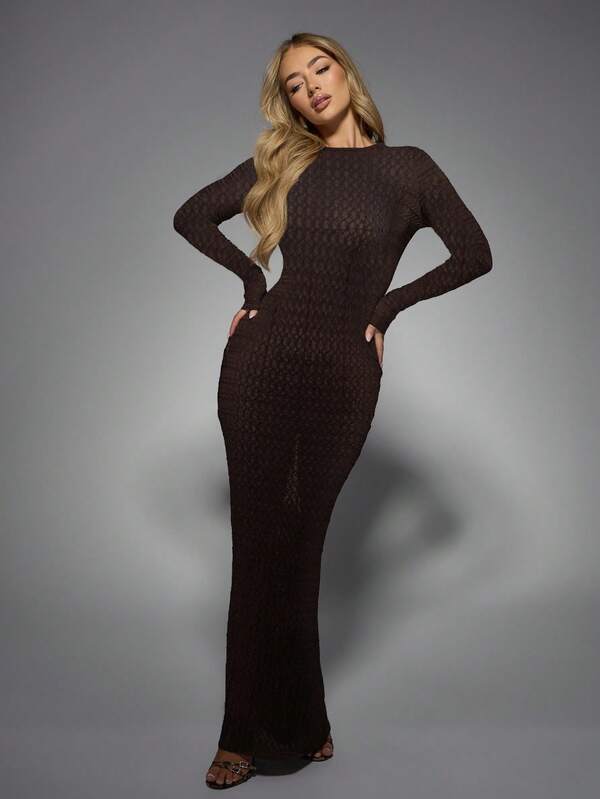 Missguided MISSGUIDED Ribbed Knit Long Sleeve High Neck Bodycon Maxi Dress